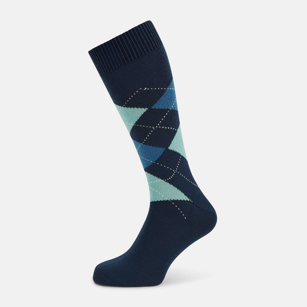 Azzurro Wool Check Mid-Length Socks