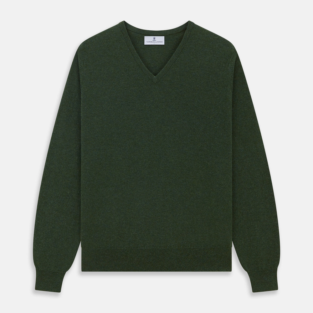Green V-Neck Cashmere Jumper
