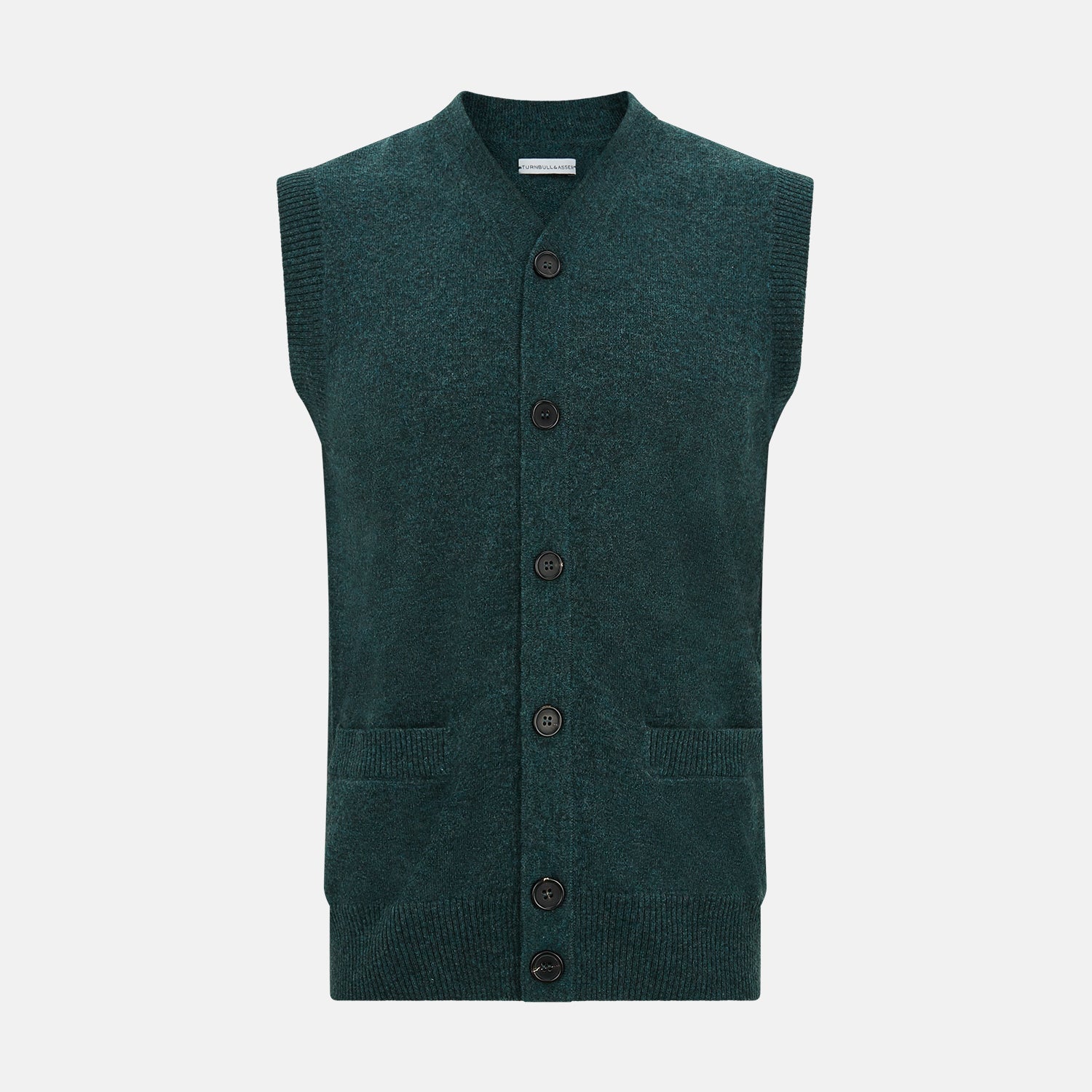 View 1 of product Forest Green Melange Cashmere Sleeveless Cardigan
