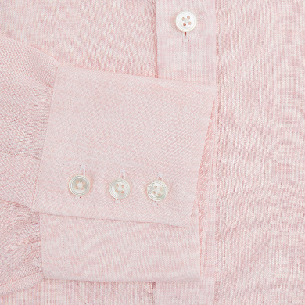 Pink Linen Shirt with T&A Collar and 3-Button Cuffs