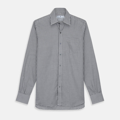 Grey Check Weekend Fit Flannel Shirt with Derby Collar and 1-Button Cuffs Image 1