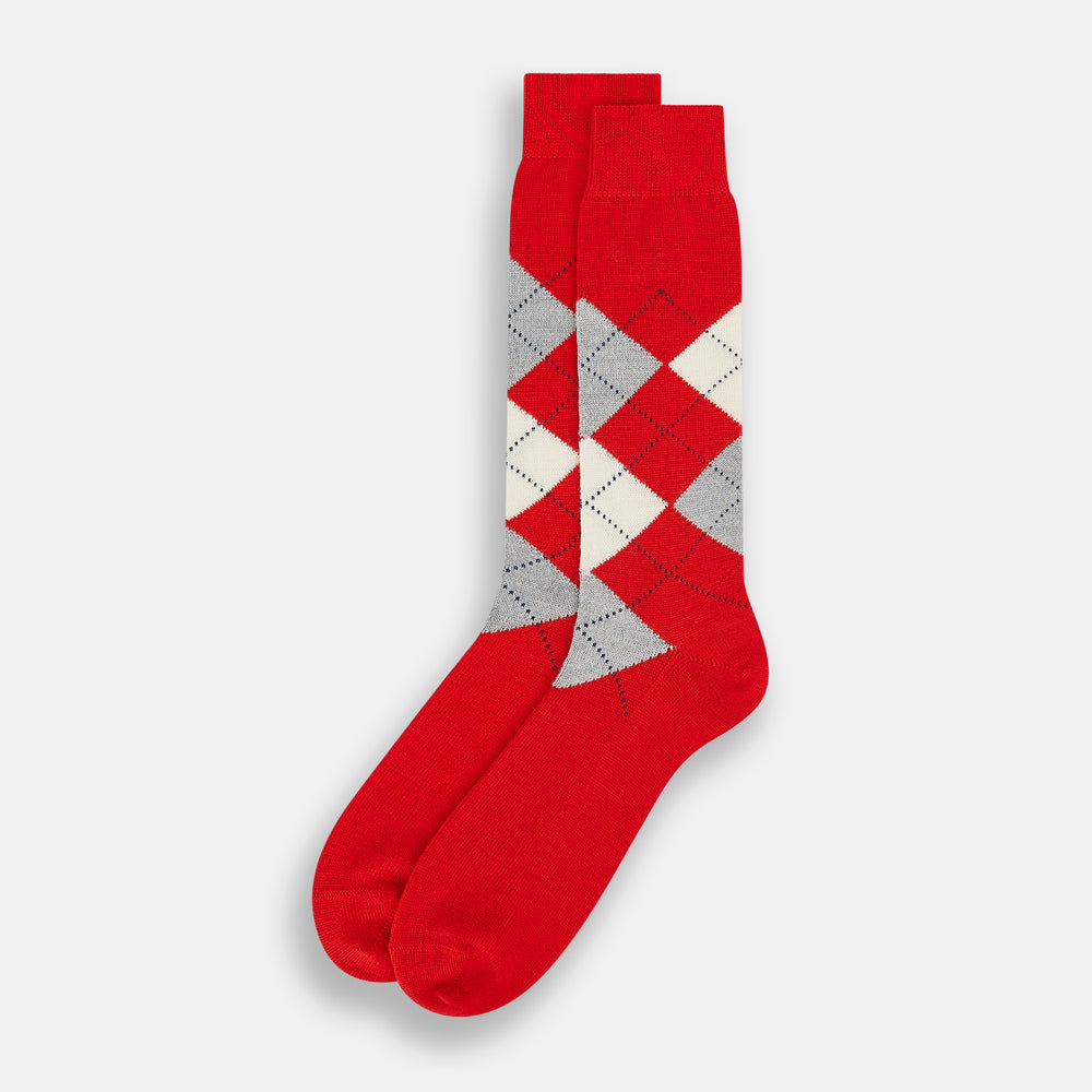 Orange Wool Check Mid-Length Socks