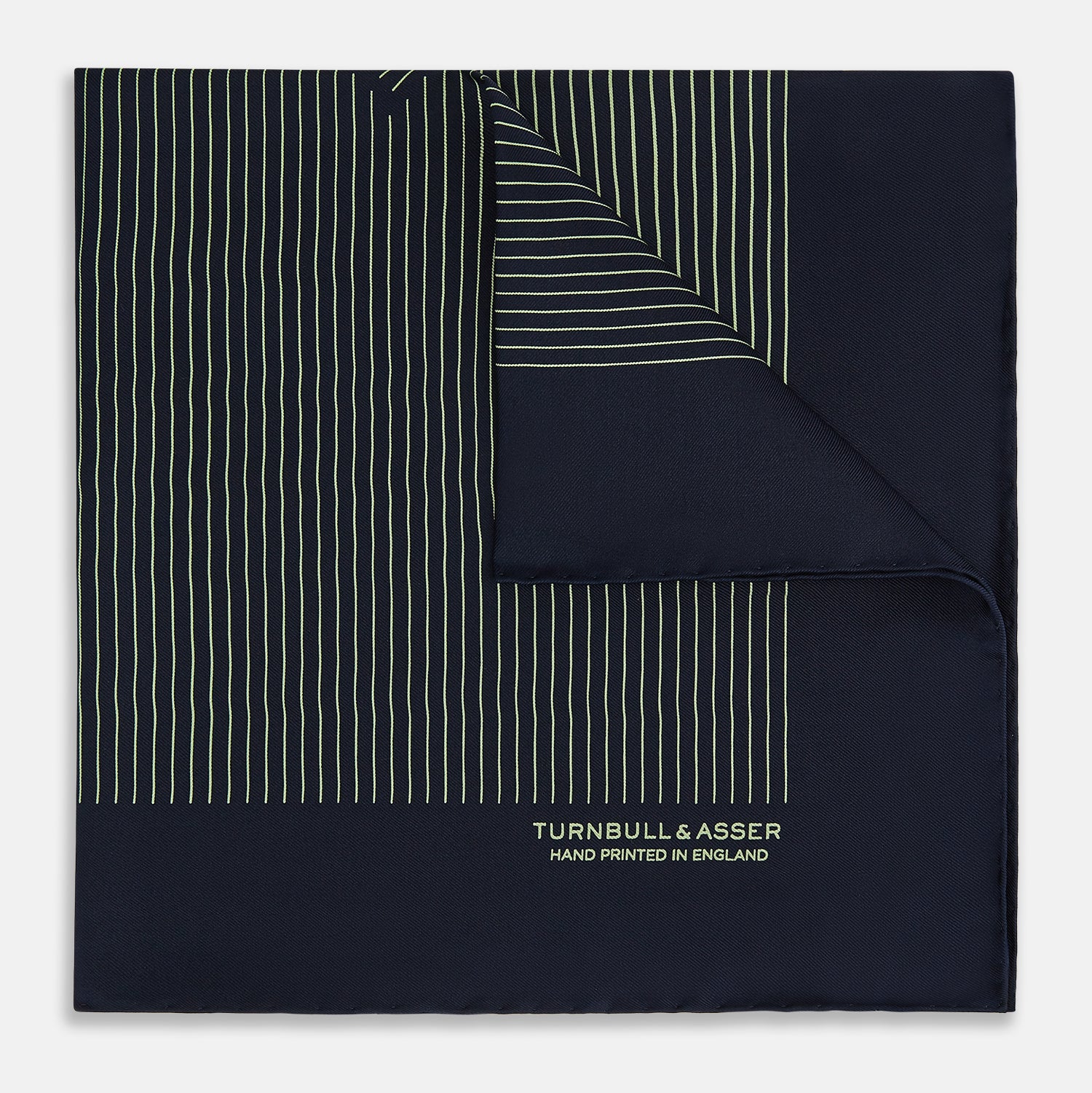 View 1 of product Navy and Melon Green Stripe Silk Pocket Square