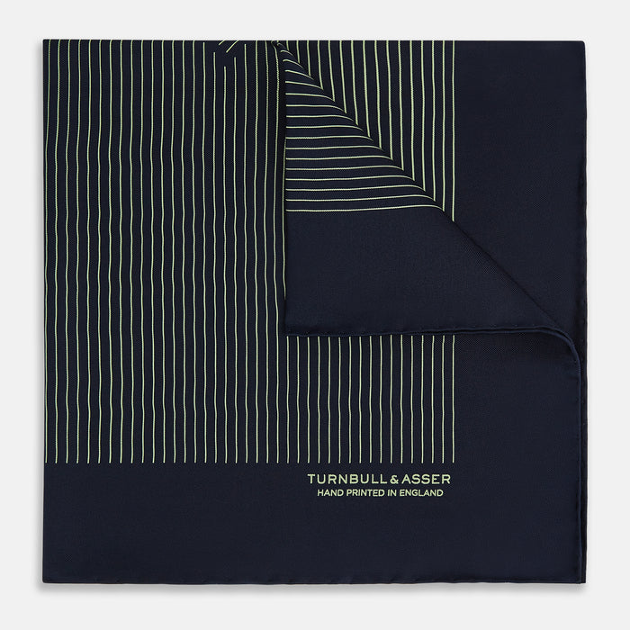 Navy and Melon Green Stripe Silk Pocket Square