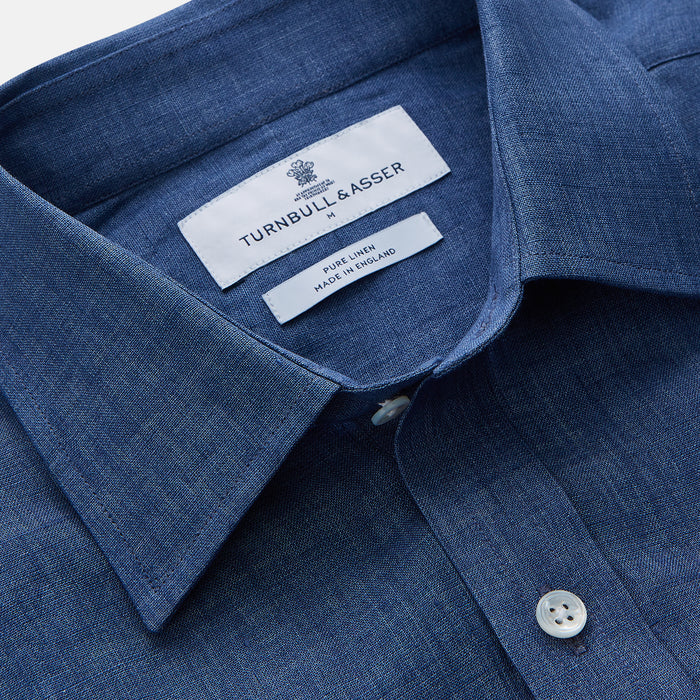 Blue Weekend Fit Linen Finch Shirt With Derby Collar And Chest Pocket Image 1