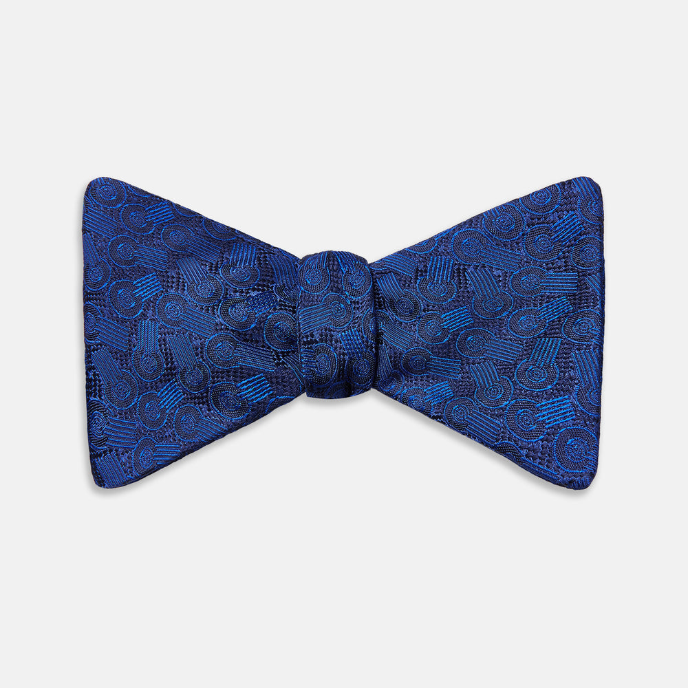 Electric Blue Motif Silk Bow Tie