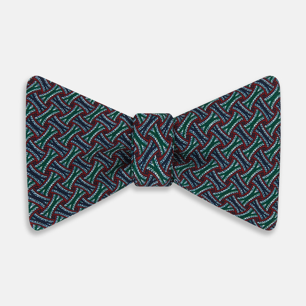 Forest Green and Red Weave Patterned Silk Bow Tie