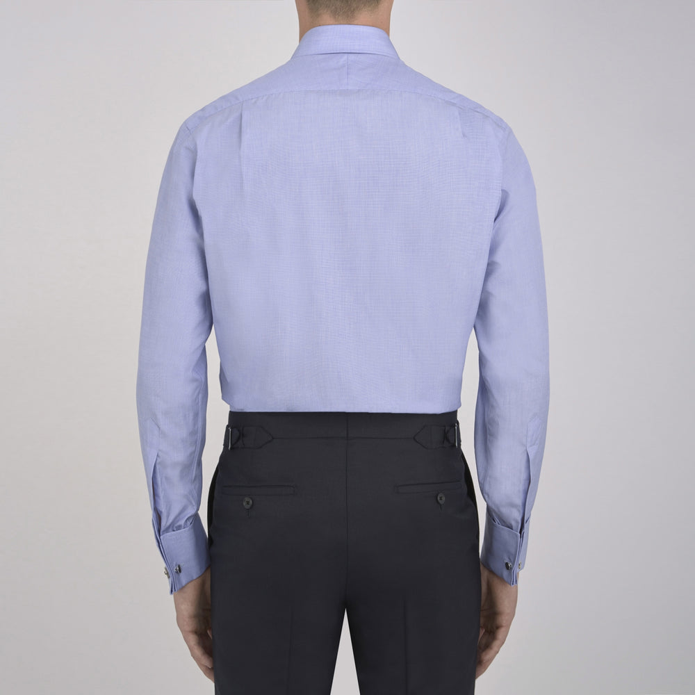 Blue End-on-End Cotton Shirt with T&A Collar and Double Cuffs