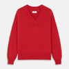 View 1 of product Raspberry Red Cashmere Edwards V-Neck Sweater