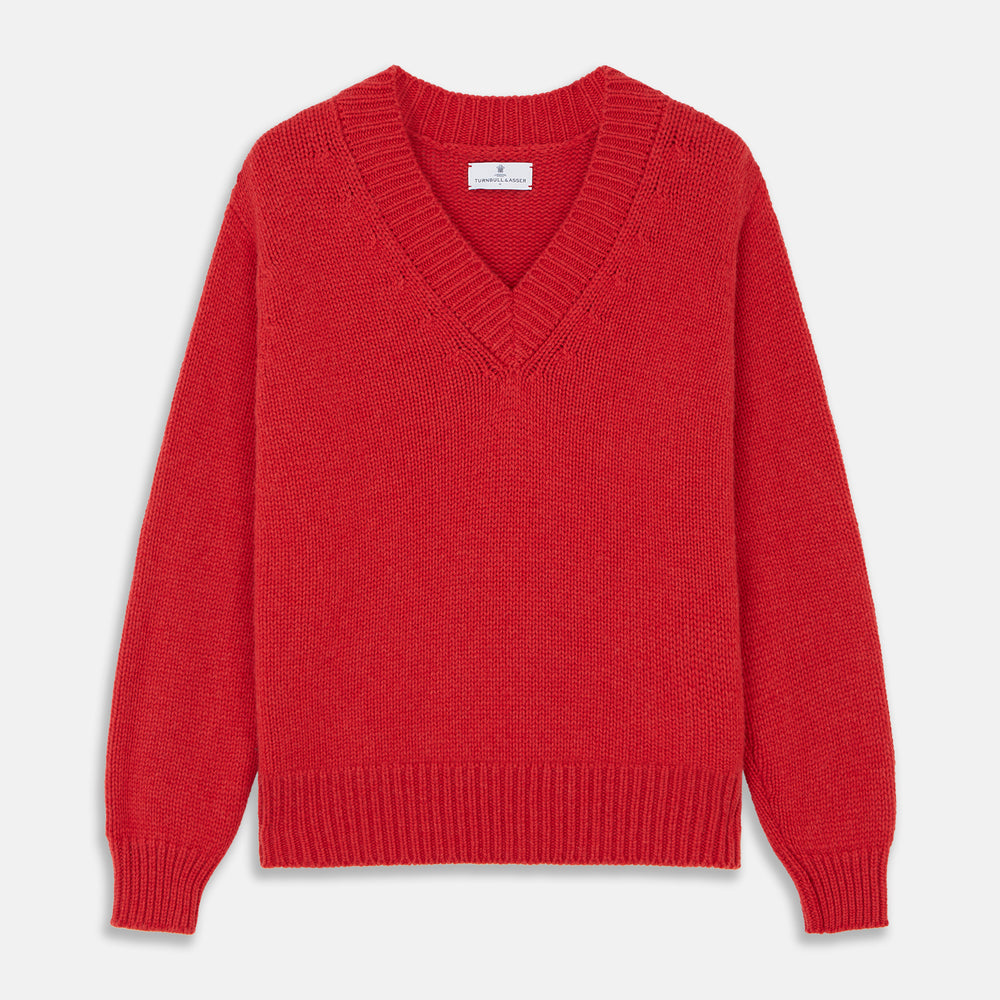 Raspberry Red Cashmere Edwards V-Neck Sweater – Turnbull Asser