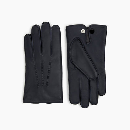 Navy/Grey Fur-Lined Hairsheep Leather Touchscreen Gloves Image 2