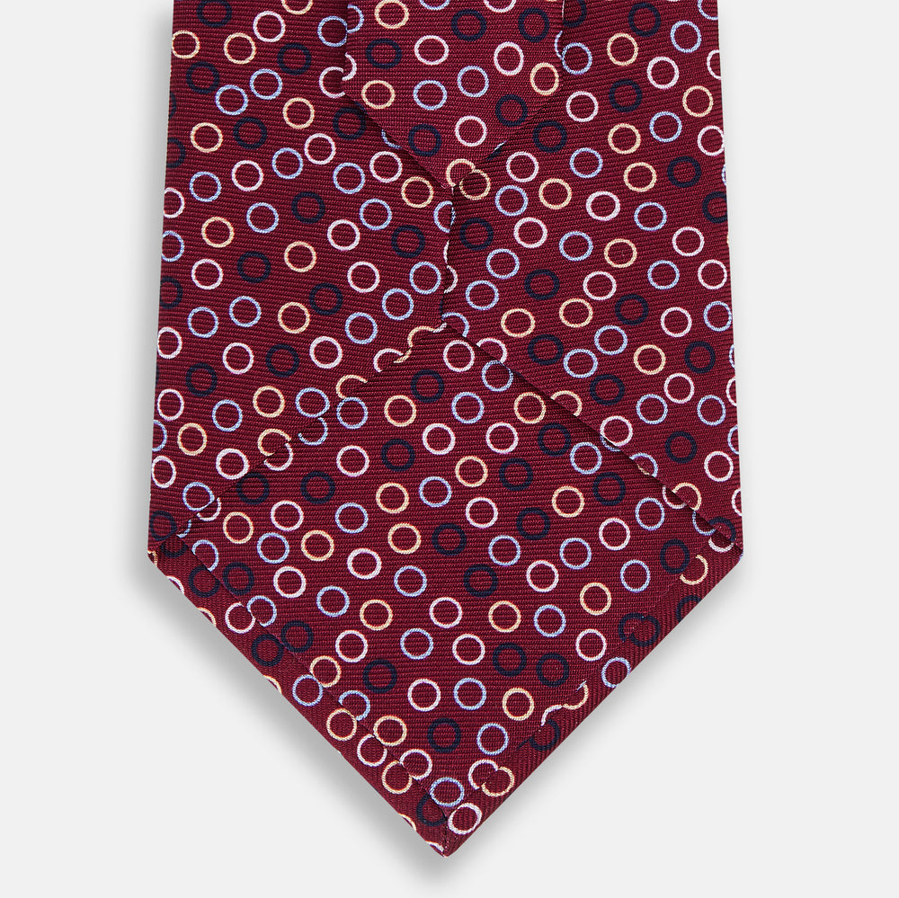 Pink and Navy Circle Burgundy Printed Silk Tie