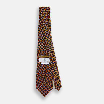 Orange and Navy Diamond Silk Tie Image 3