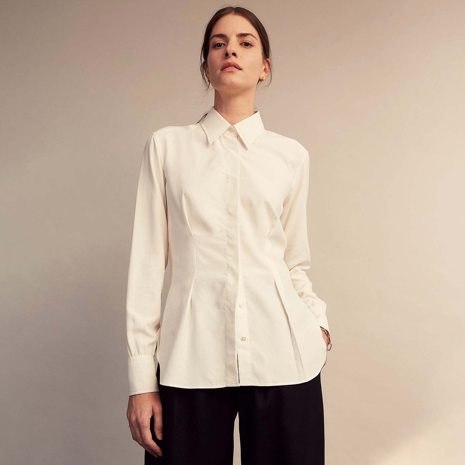 View 5 of product Cream Silk Tailored Bianca Shirt