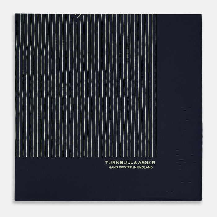 Navy and Melon Green Stripe Silk Pocket Square Image 3