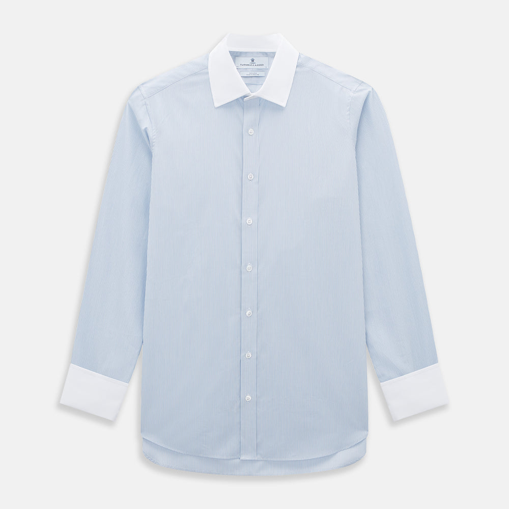 Sky Blue Ripple Double Pinstripe Shirt with Contrast Collar and Cuffs