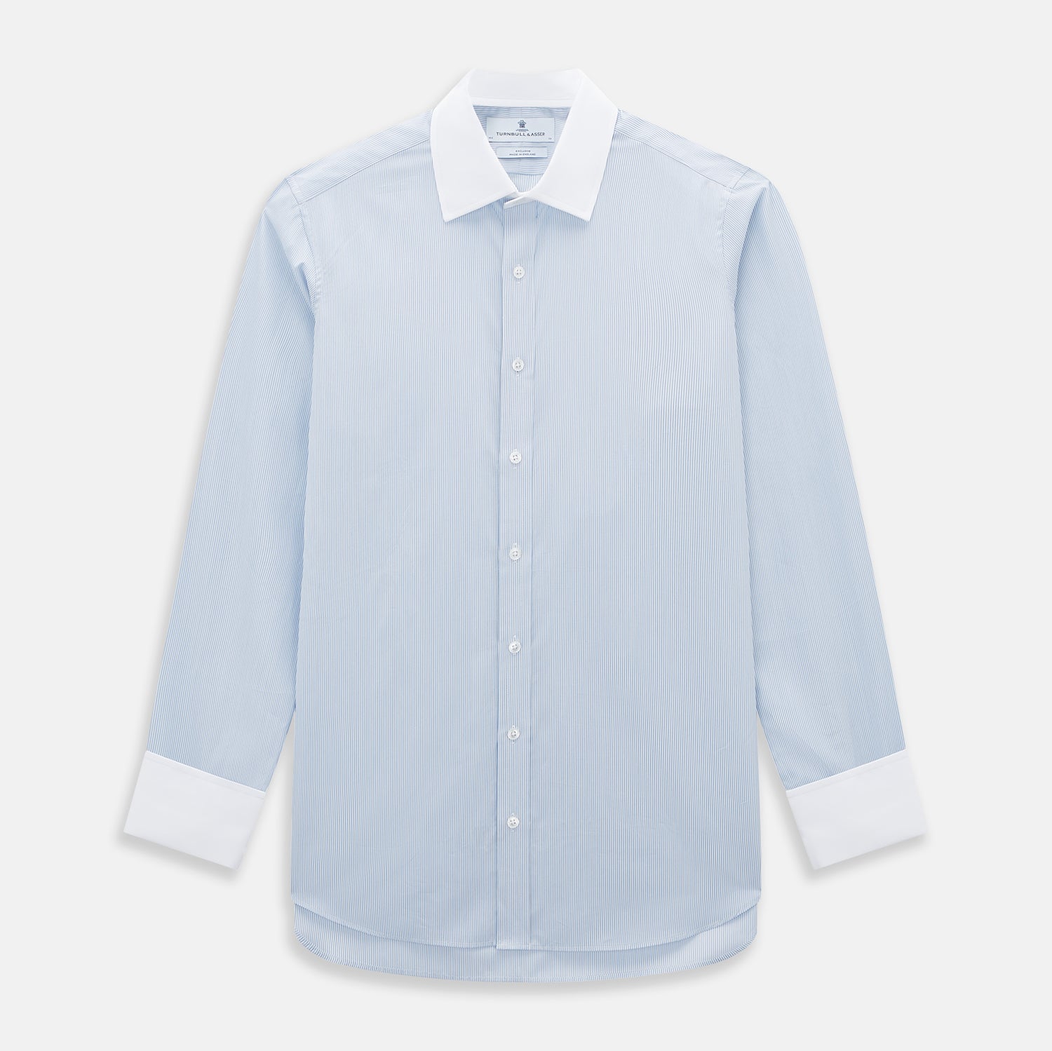 View 1 of product Sky Blue Ripple Double Pinstripe Shirt with Contrast Collar and Cuffs