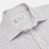 View 3 of product Brown and Blue Ticking Stripe Linen Shirt with POW Collar and 3-Button Cuffs