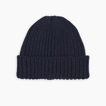 Navy Ribbed Cashmere Hat Image 3