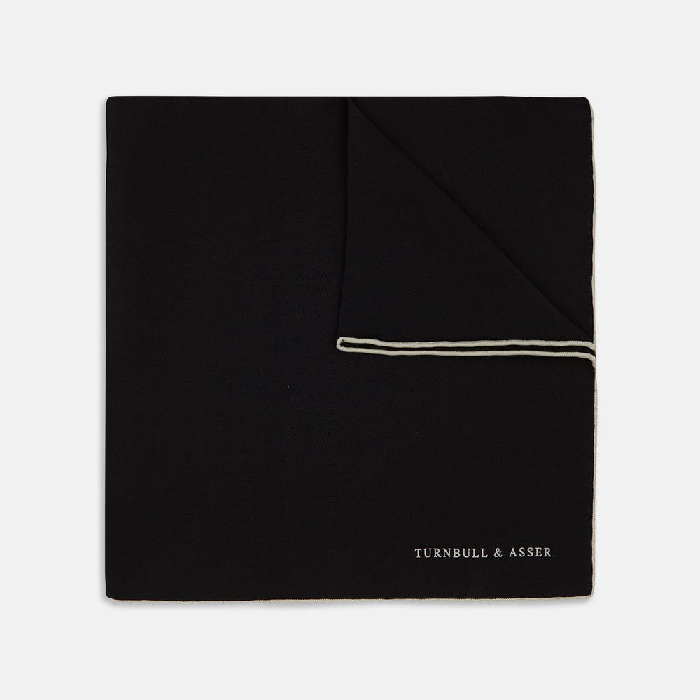 Black and White Piped Silk Pocket Square