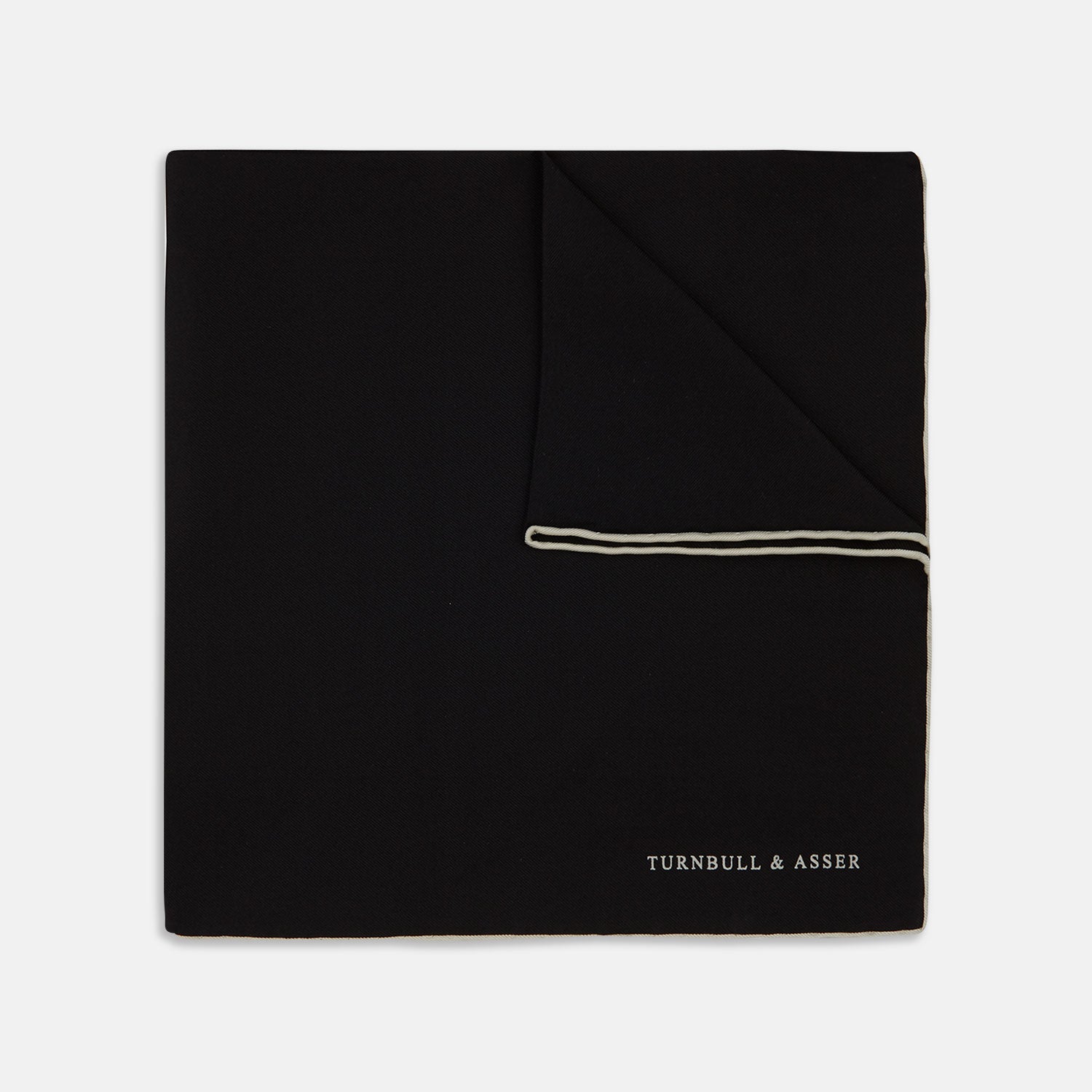View 1 of product Black and White Piped Silk Pocket Square