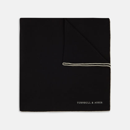 Black and White Piped Silk Pocket Square