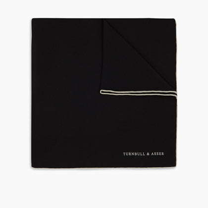 Black and White Piped Silk Pocket Square Image 3