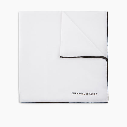 White and Black Piped Silk Pocket Square Image 4