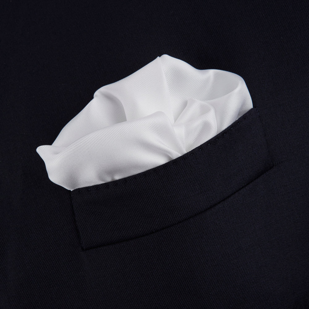 White and Black Piped Silk Pocket Square