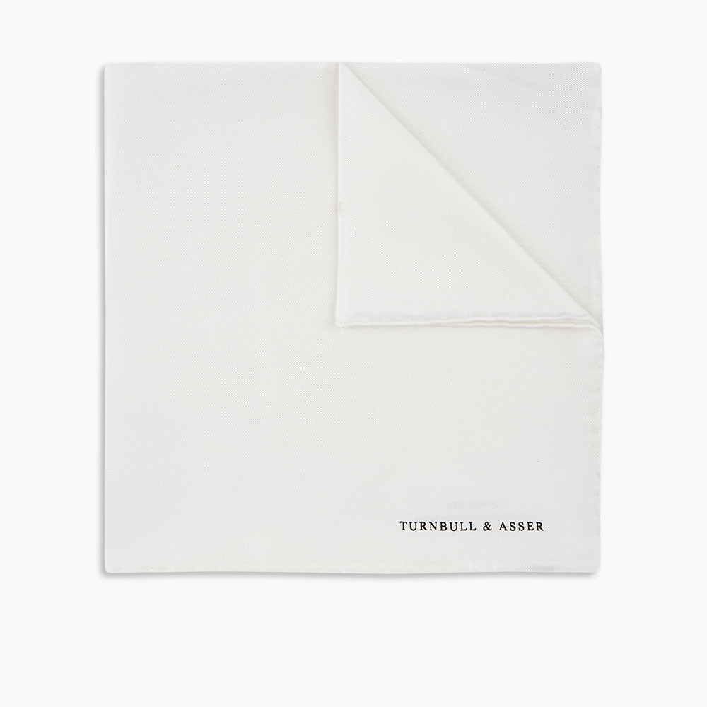 White Piped Silk Pocket Square