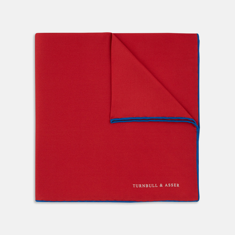 Red and Navy Piped Silk Pocket Square