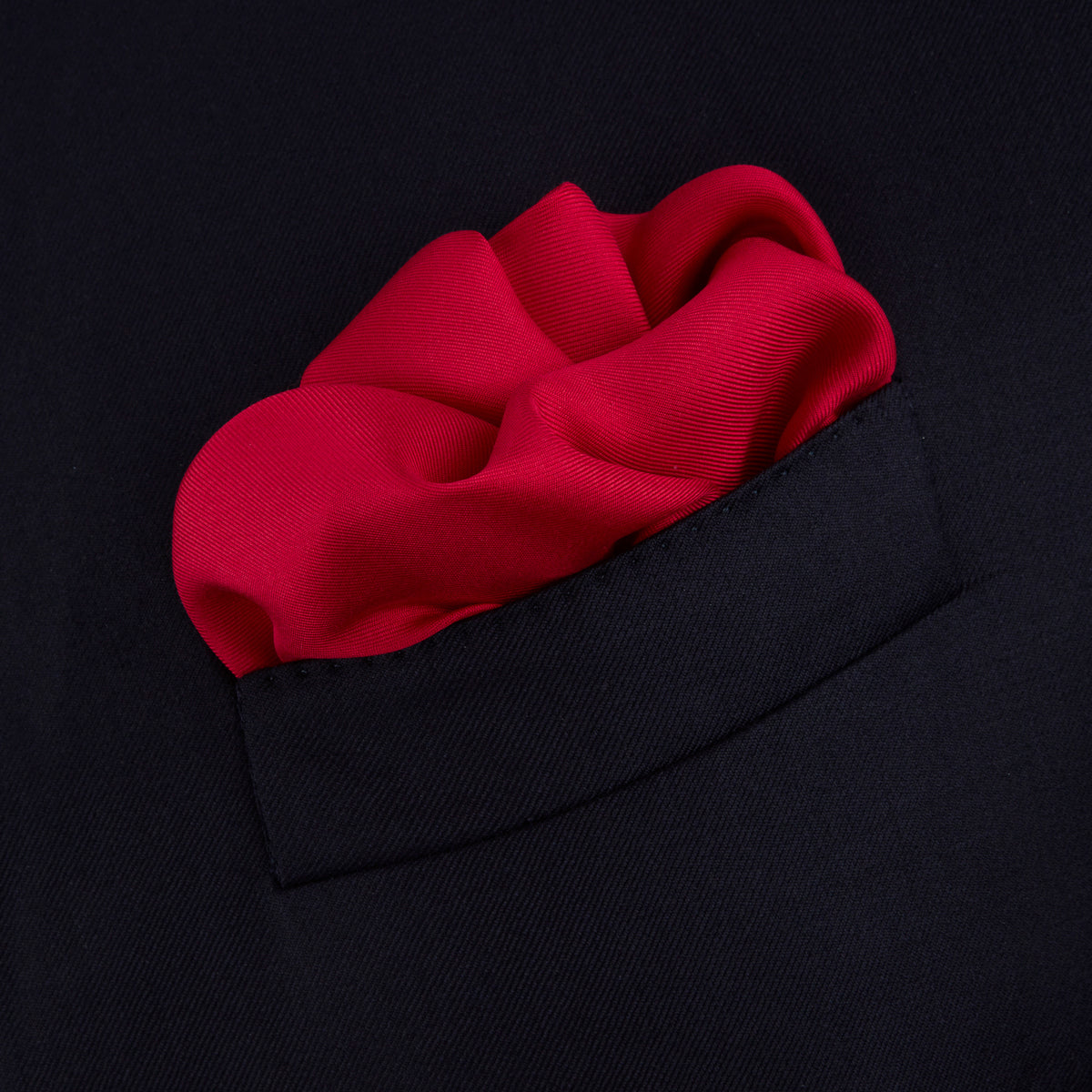 Red and Navy Piped Silk Pocket Square