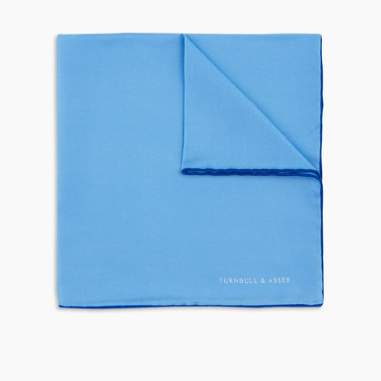 Light Blue and Navy Piped Silk Pocket Square Image 4