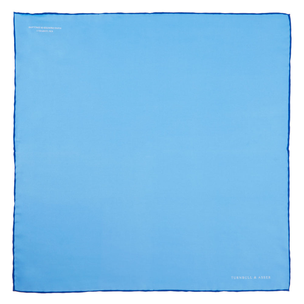 Light Blue and Navy Piped Silk Pocket Square