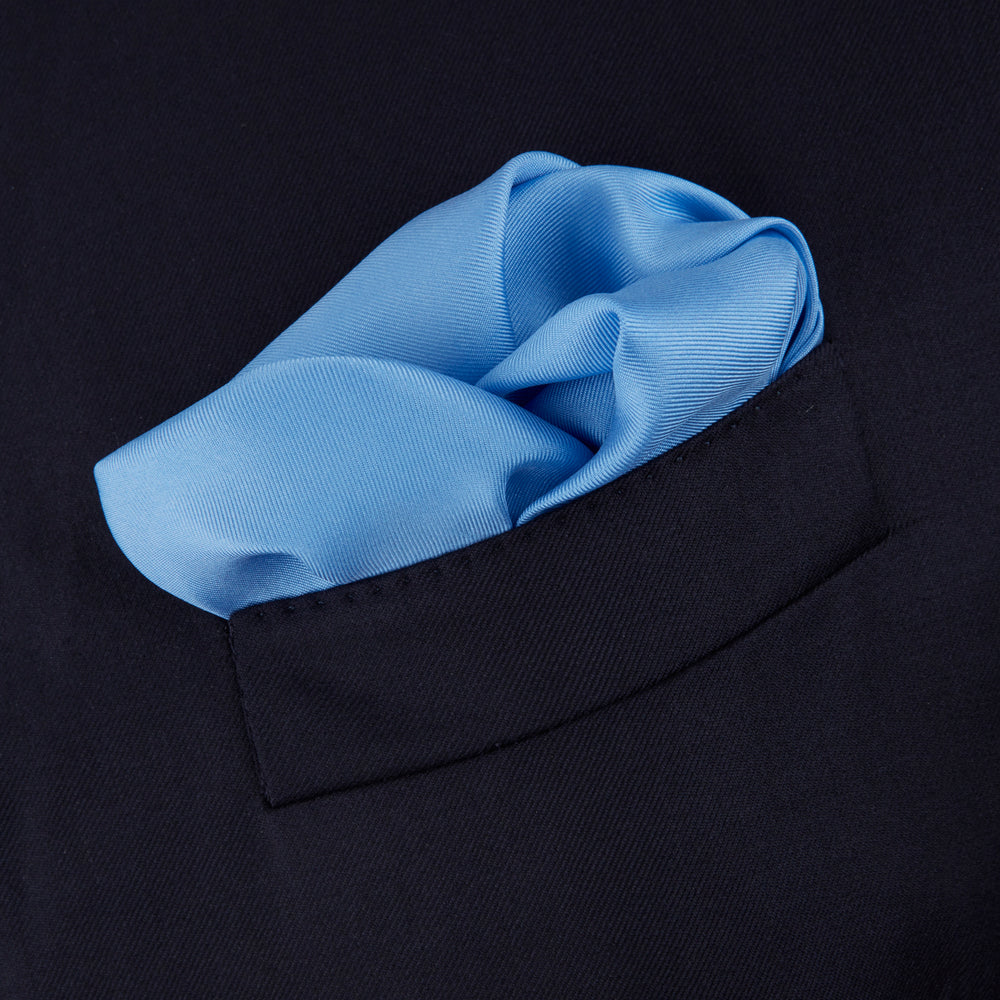 Light Blue and Navy Piped Silk Pocket Square