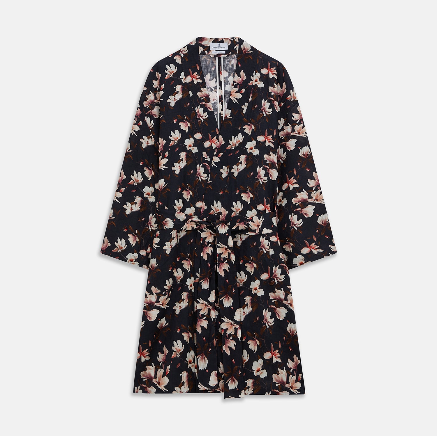 View 1 of product Navy Floral Pattern Linen Hayhurt Kimono Gown