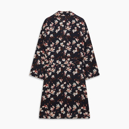 Navy Floral Pattern Linen Hayhurt Kimono Gown Image 3