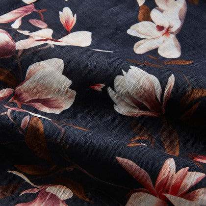 Navy Floral Pattern Linen Hayhurt Kimono Gown Image 1