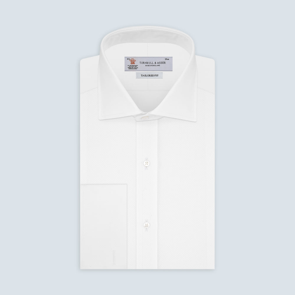 Tailored Fit White Marcella Front dress shirt with Kent Collar and Double Cuffs Tailored Fit White Marcella Front dress shirt with Kent Collar and Double Cuffs