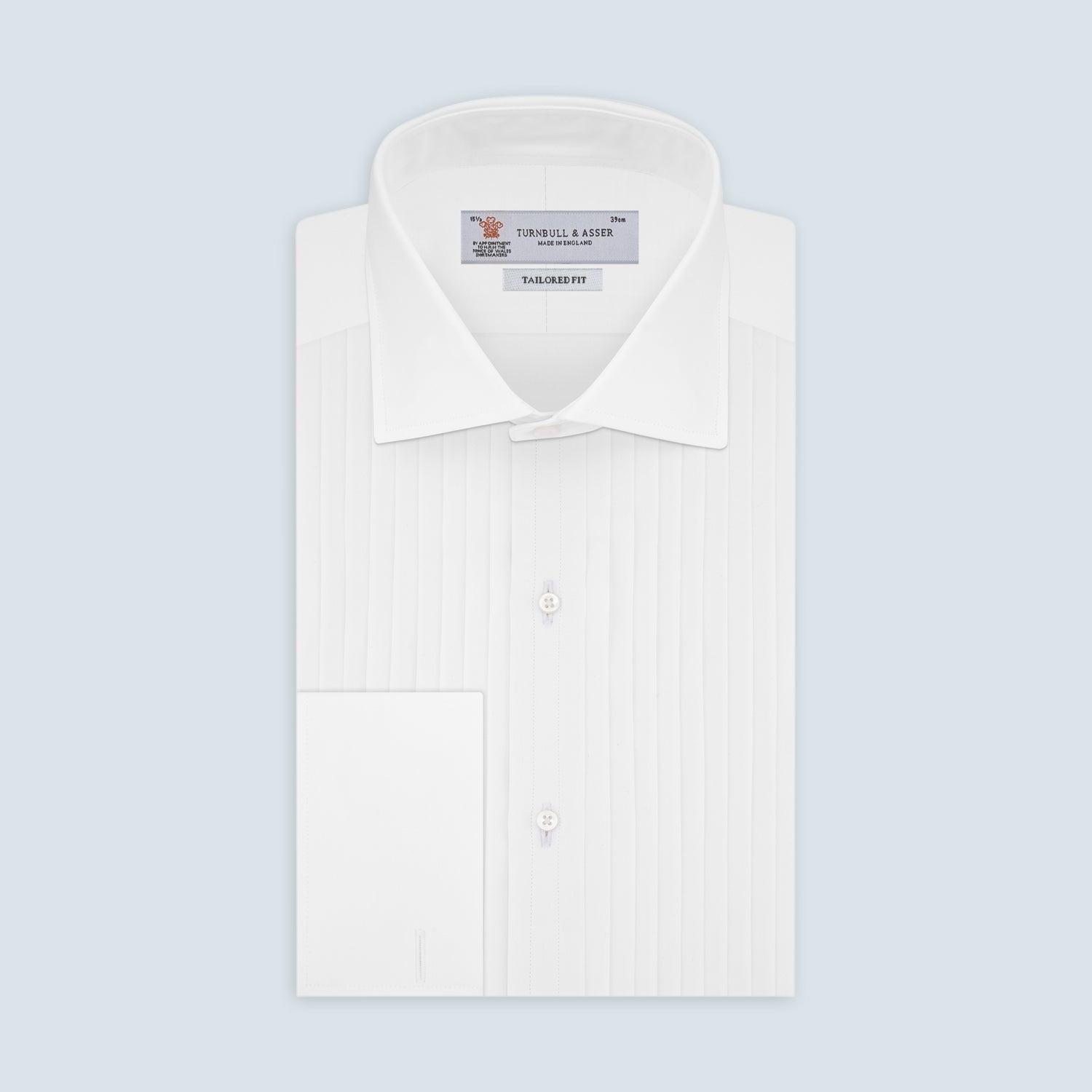 View 1 of product Tailored Fit White Pleated Front Shirt with Kent Collar and Double Cuffs