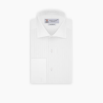 Tailored Fit White Pleated Front Shirt with Kent Collar and Double Cuffs Image 2