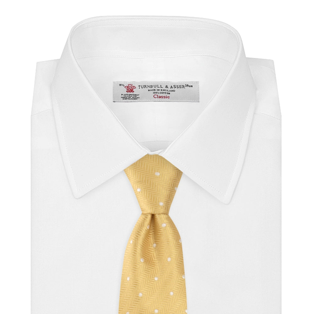 Gold and White Small Spot Herringbone Silk Tie
