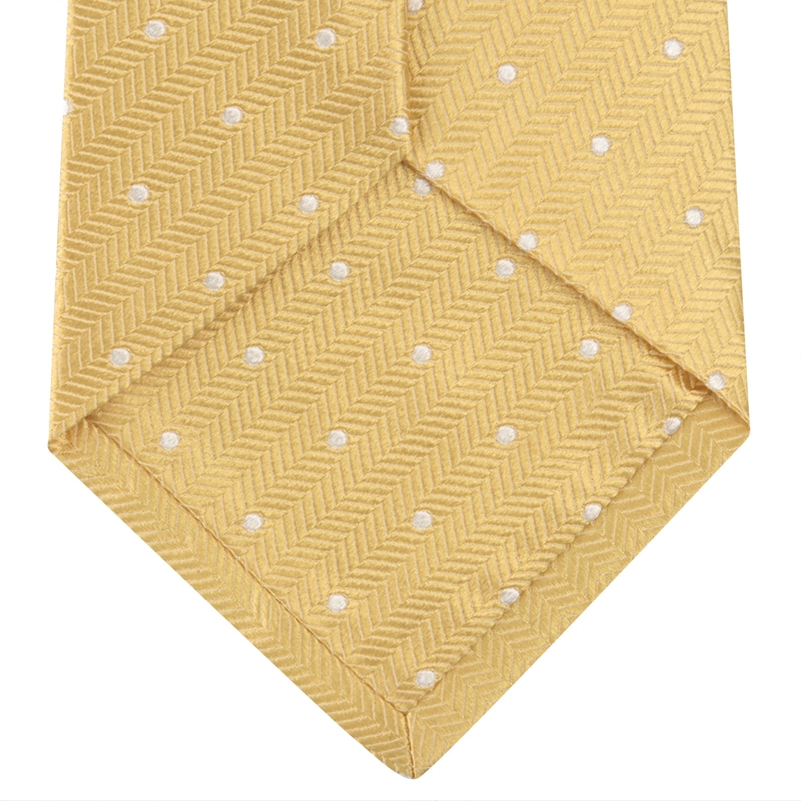 View 4 of product Gold and White Small Spot Herringbone Silk Tie