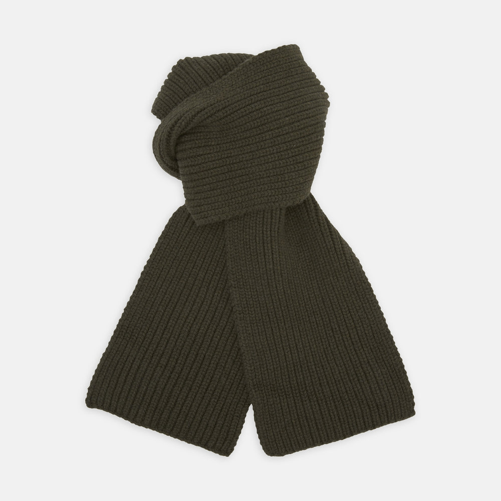 Khaki Green Knitted Cashmere Scarf