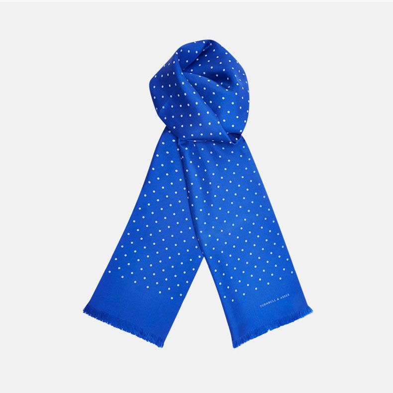 Royal Blue and White Spotted Silk Scarf