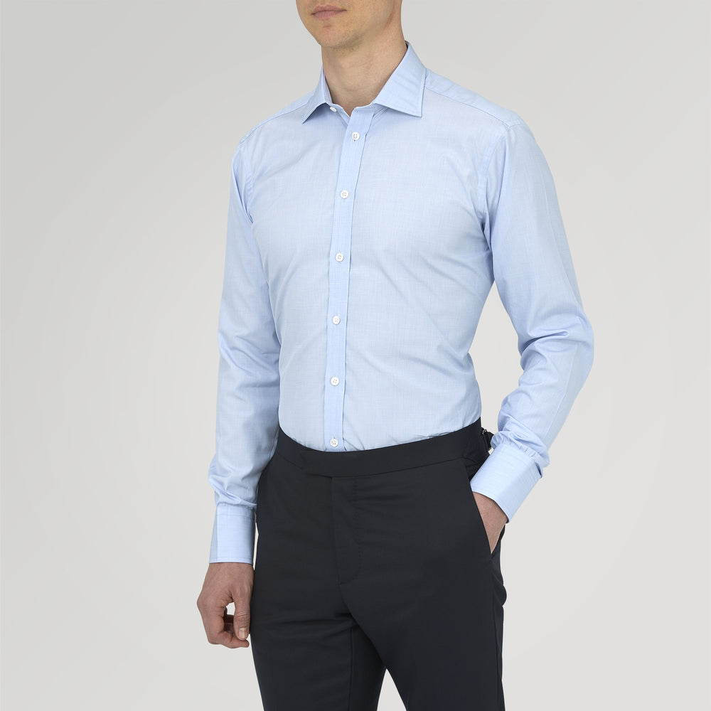 Light Blue End On End Shirt With Regent Collar &amp; 3 Button Cuffs