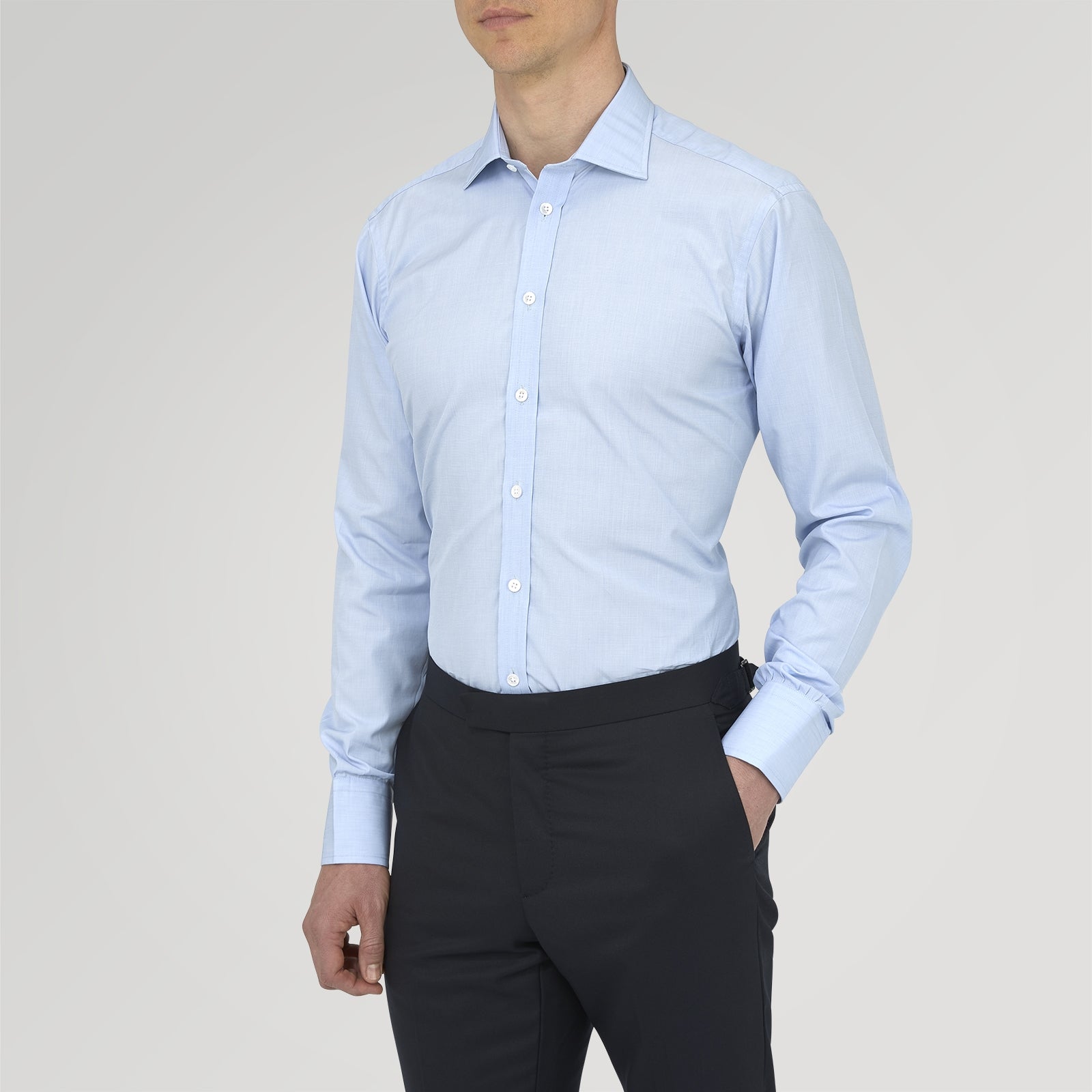 View 2 of product Light Blue End On End Shirt With Regent Collar &amp; 3 Button Cuffs