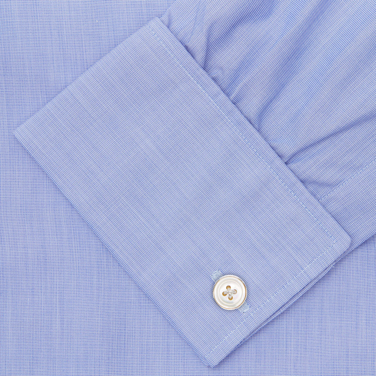 View 6 of product Blue End-on-End Cotton Shirt with T&A Collar and Double Cuffs