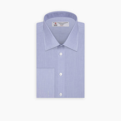 Blue End-on-End Cotton Shirt with T&A Collar and Double Cuffs Image 6