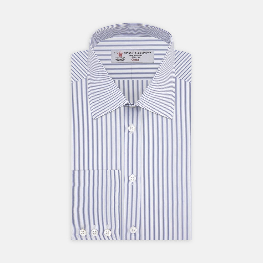 Blue and White Fine Stripe Shirt with T&amp;A Collar and 3-Button Cuffs